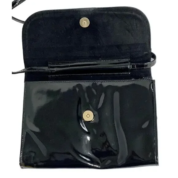 70's 80s Black Italian Patent Leather Shoulder Bag ClutchItaly